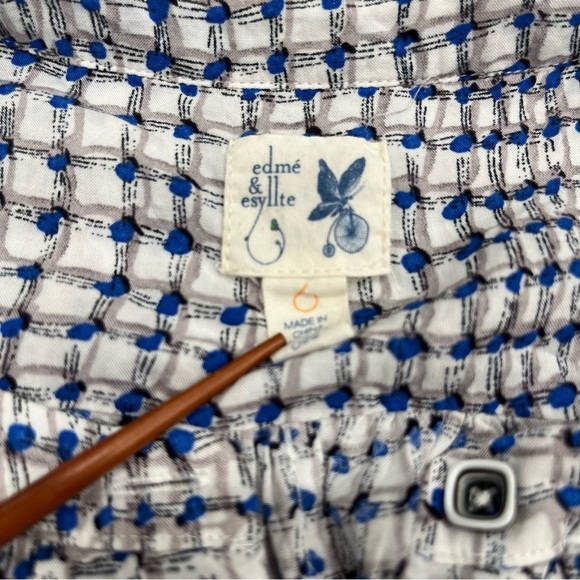 Edme & Esyllte for Anthropologie Navy Gingham Pintucked Blouse – Size 6 - Picture 7 of 10